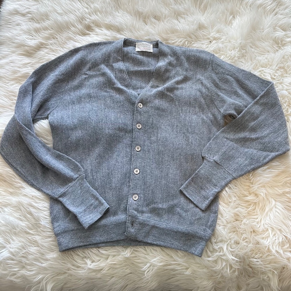Jefflinks‎ Lord Jeff Cardigan Sweater Mens L Gray Grandpacore Golf Dupont Orlon